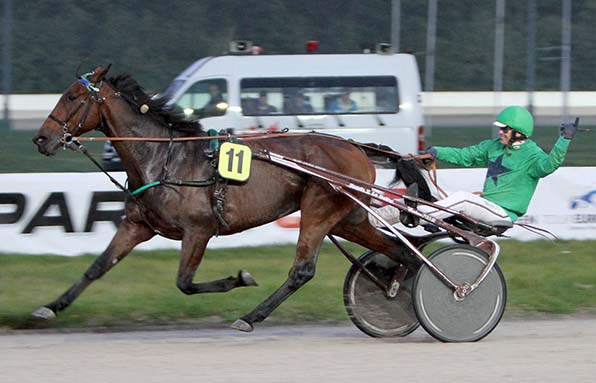 Schaut her: Discovry Dry und Tony Le Beller feiern im »Grand Prix de Gelsenkirchen« den bislang größten gemeinsamen Erfolg - © traberfoto-sx
